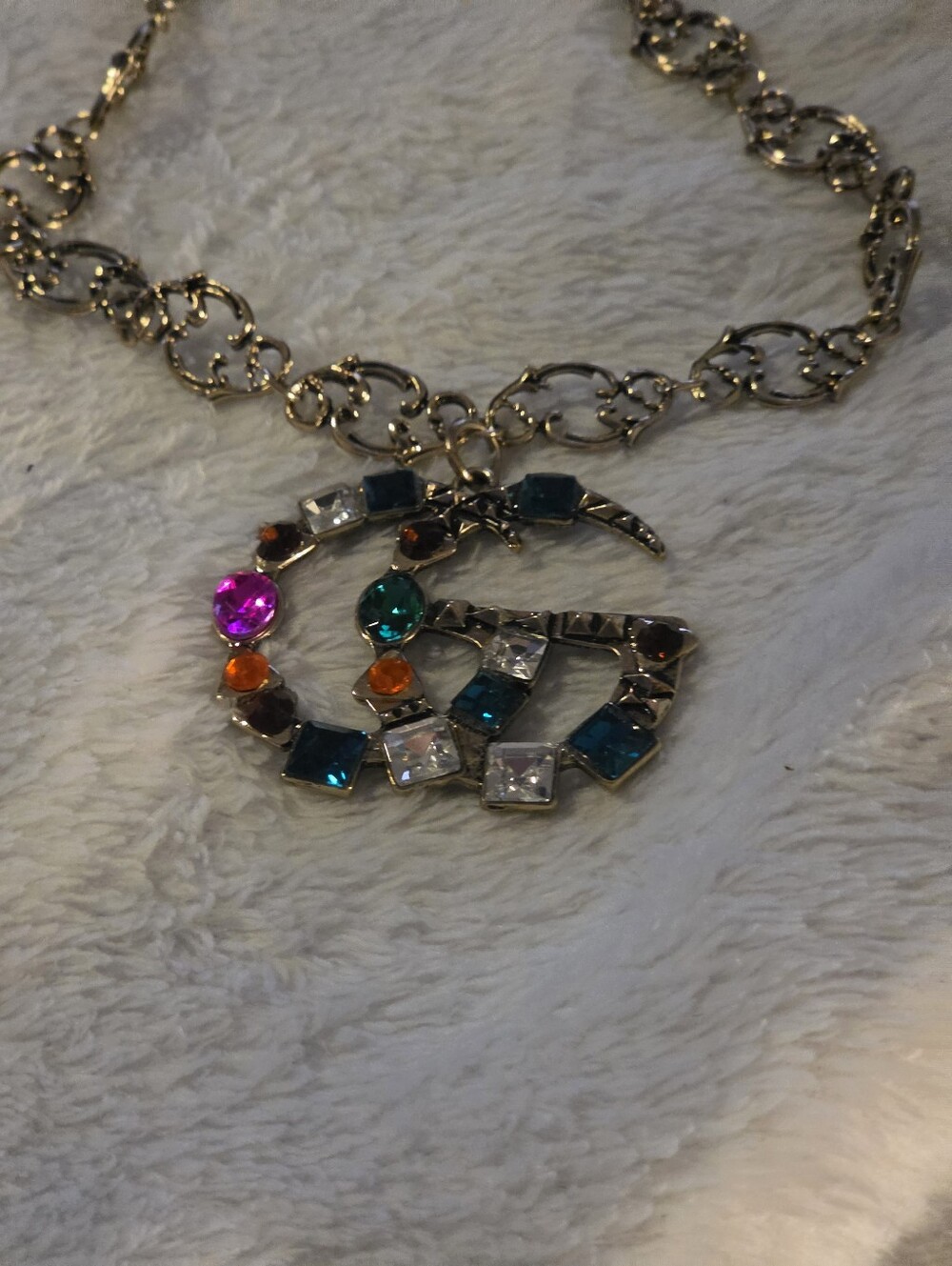 Gucci Double G Gold-tone Multicolor Crystal Pendant Necklace